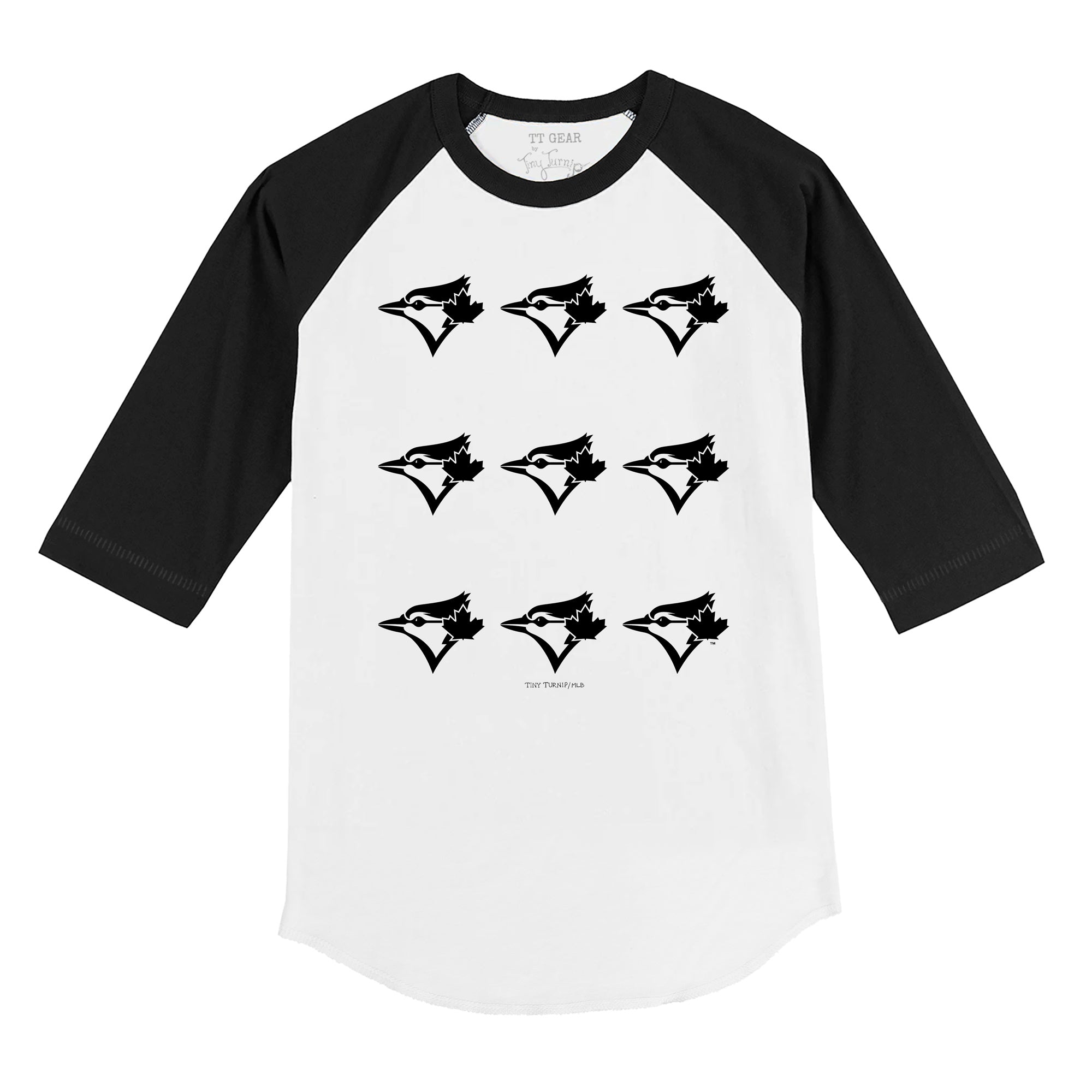 Toronto Blue Jays Logo Grid 3/4 Black Sleeve Raglan | Tiny Turnip