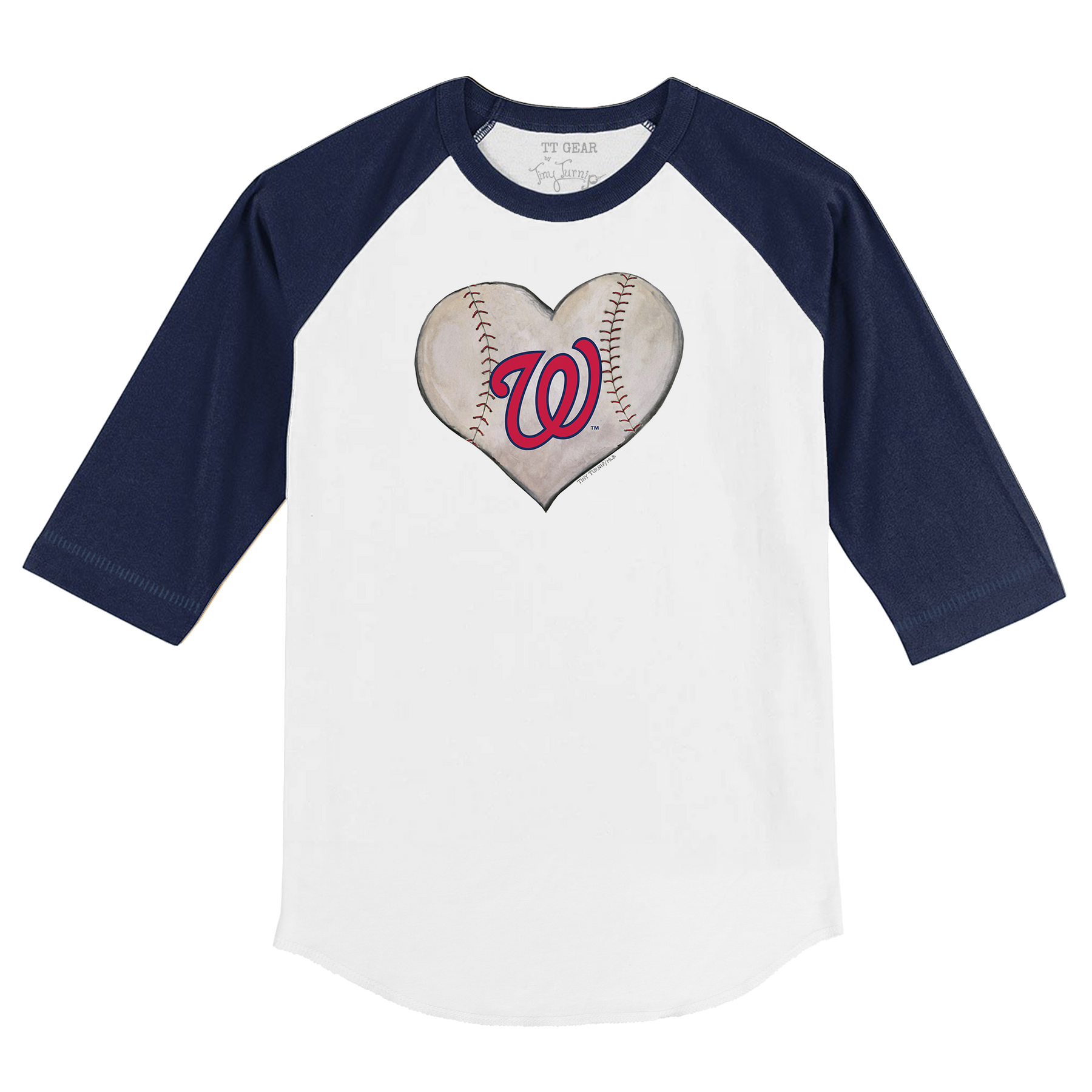 Washington Nationals Stitched Heart 3/4 Navy Blue Sleeve Raglan - Tiny Turnip