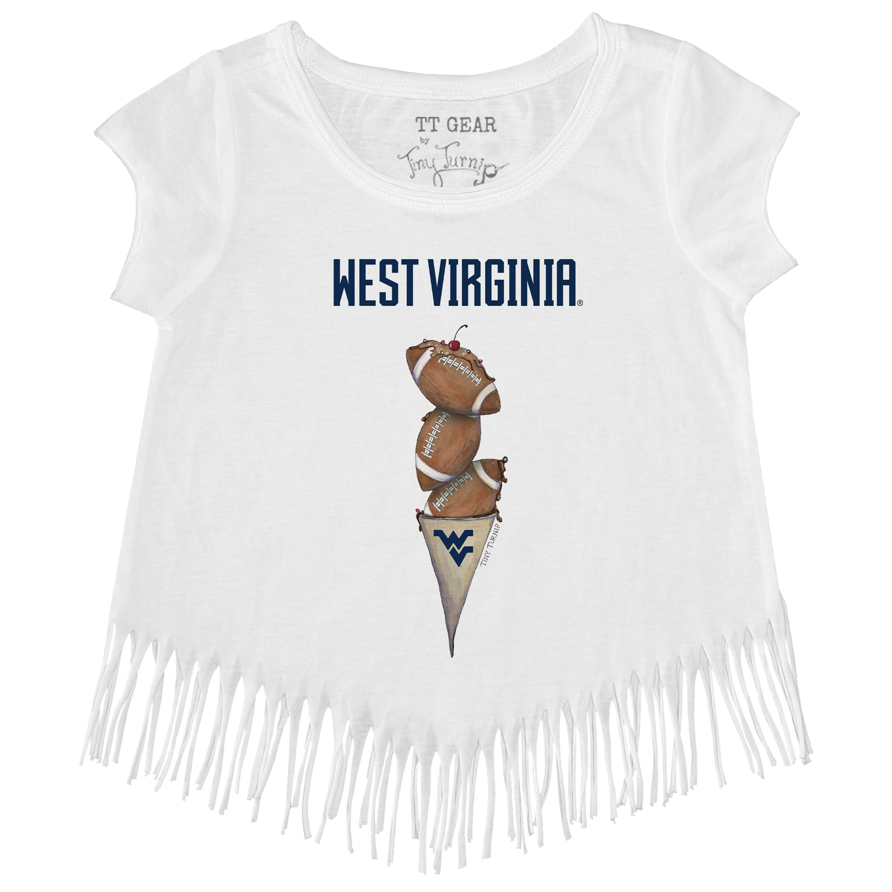 West Virginia Mountaineers Football Triple Scoop Fringe Tee