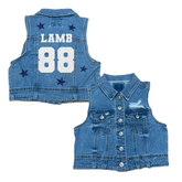 VIP Football: Glitter Name and Number w/ Stars - Denim Vest