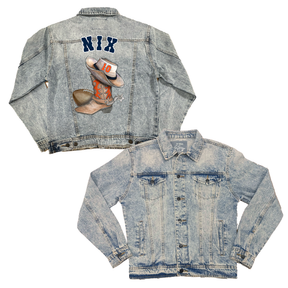 VIP Football: Cowboy Boot w/ Name, Number - Boyfriend Denim Jacket