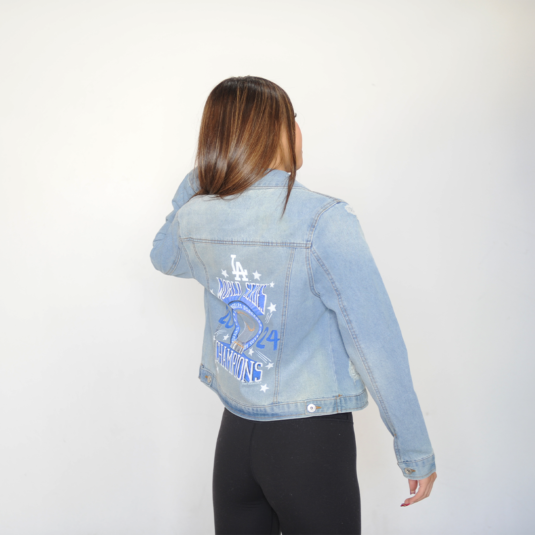 LA Dodgers World Series Fitted Distressed Denim Jacket