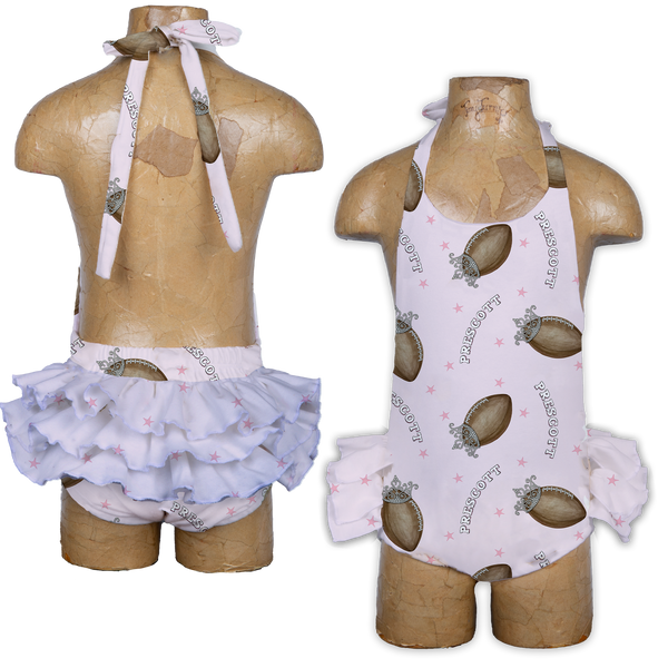 VIP Football: Pink Football Tiara w/ Name - Ruffle Romper