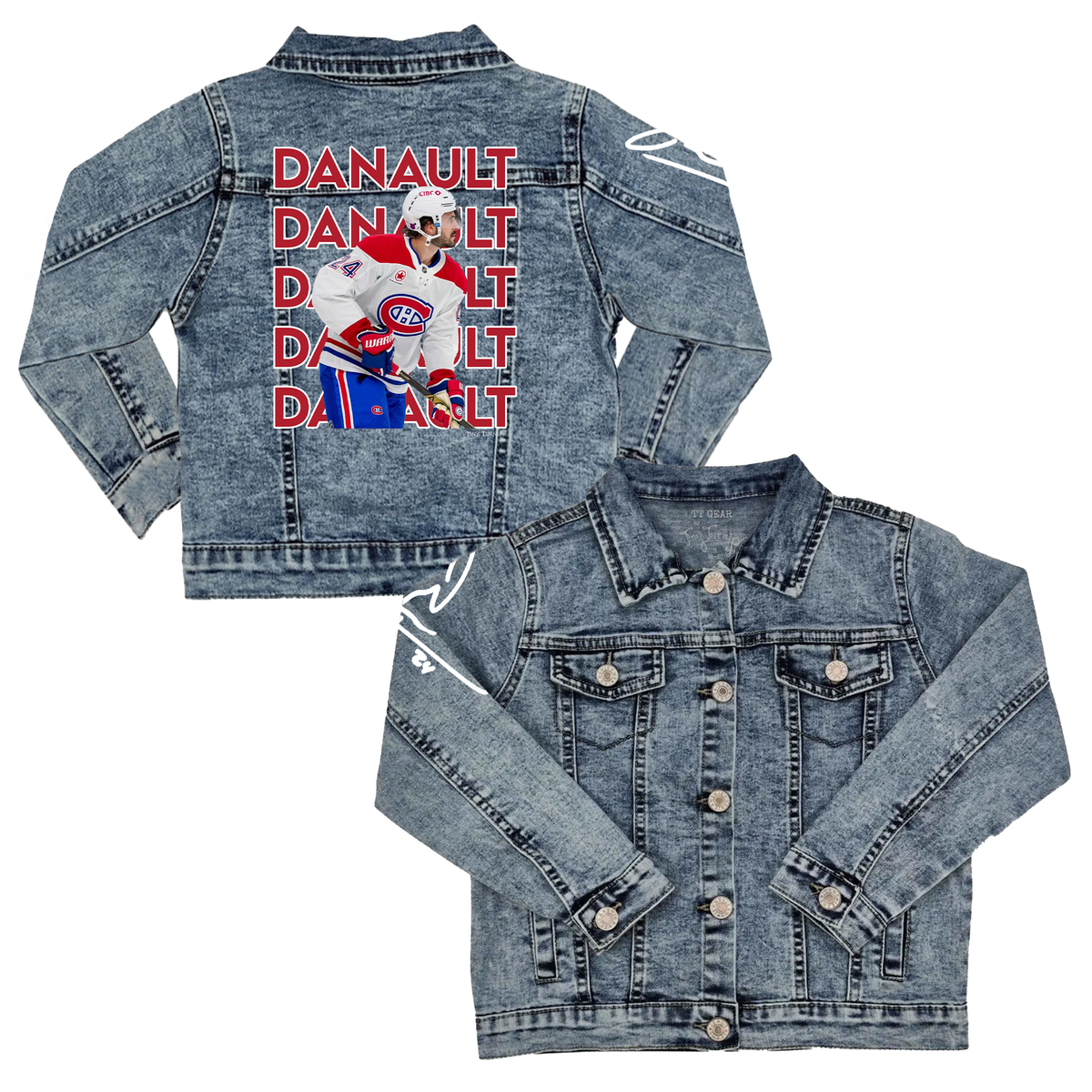 VIP NHL Stacked Name w/ Photo, Signature Sleeve - Kid's Denim Jacket - Tiny Turnip
