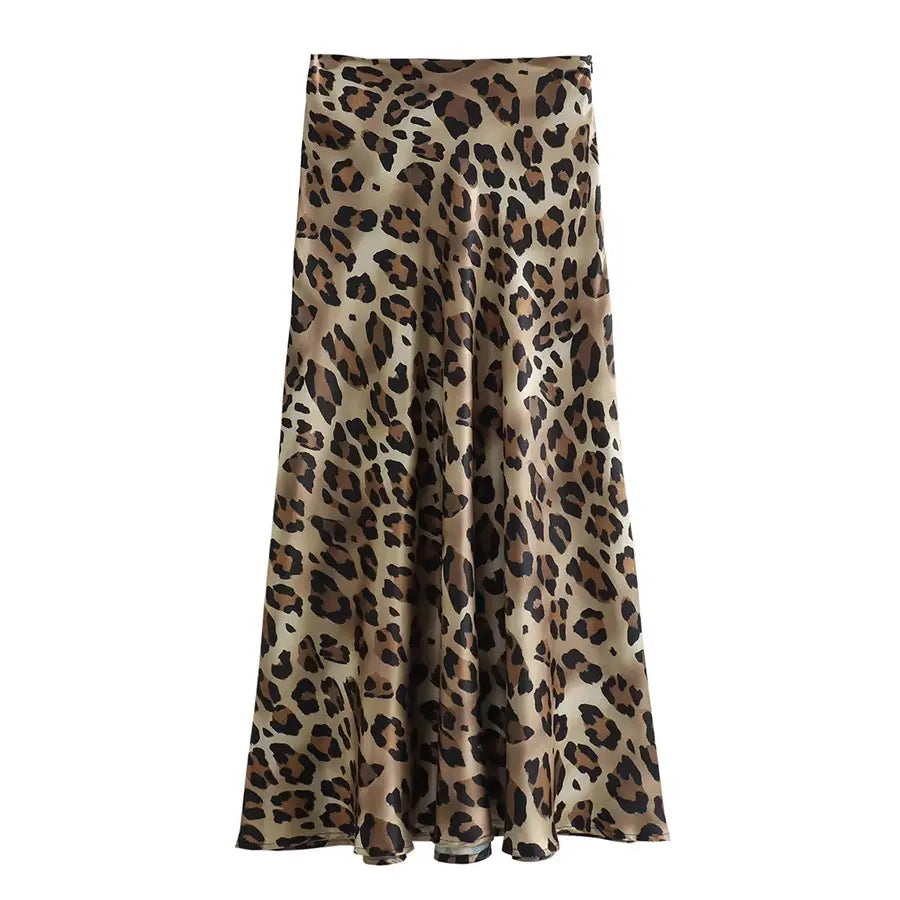 Leopard Print Satin Skirt