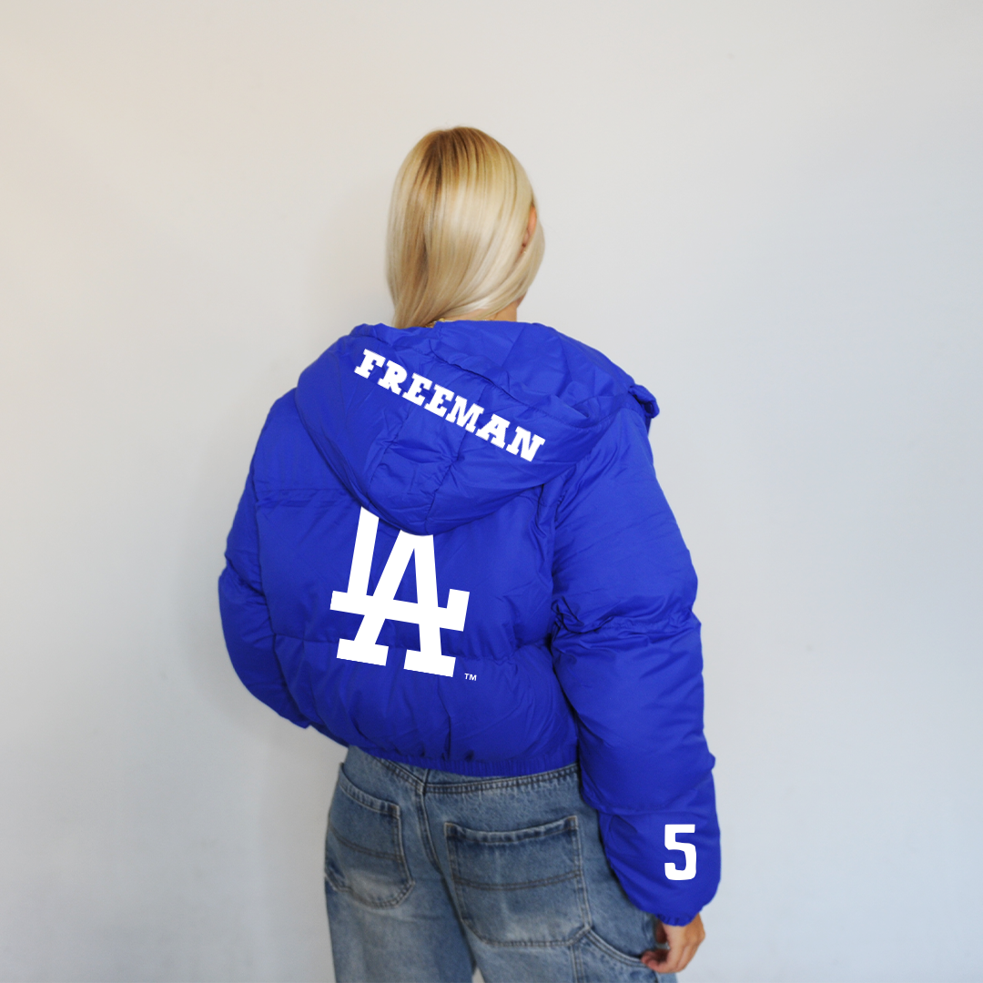 LA Dodgers Chelsea Freeman World Series Player Blue Puffer Jacket