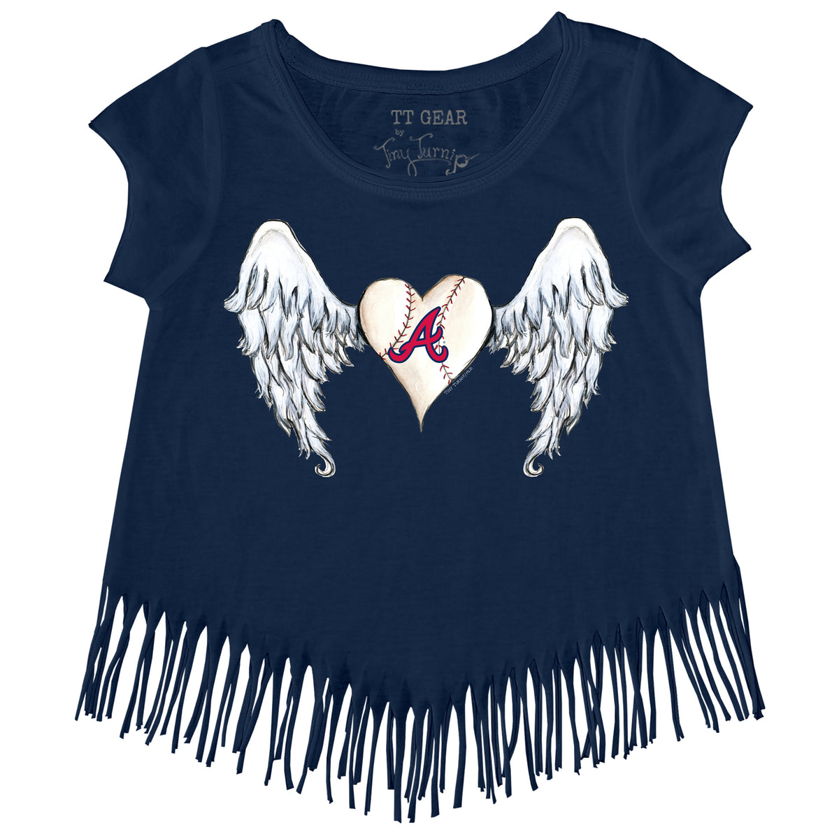 Atlanta Braves Tiny Turnip Girls Youth Angel Wings Fringe T-Shirt - White