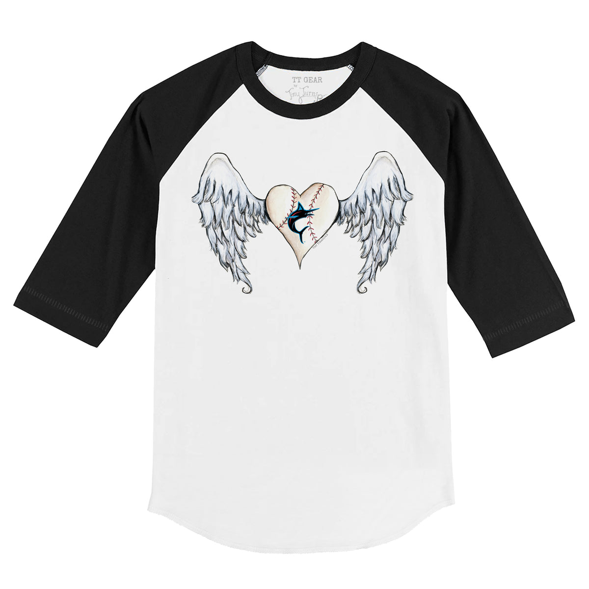 Miami Marlins Angel Wings 3/4 Black Sleeve Raglan