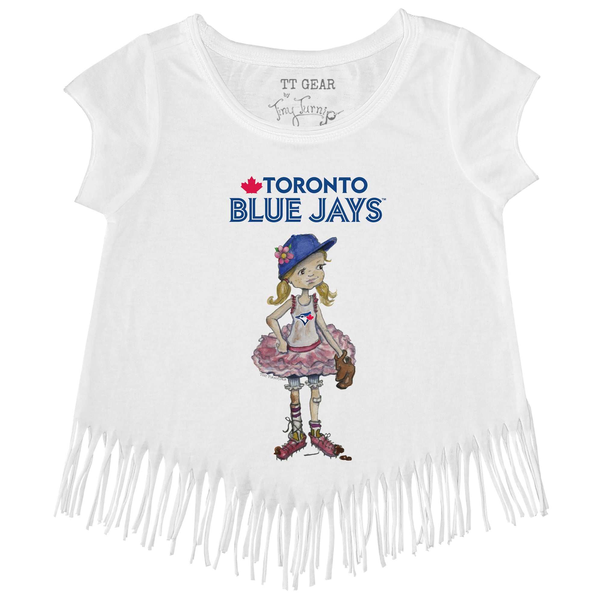 Girls Youth Tiny Turnip Royal Toronto Blue Jays Baseball Bow Fringe T-Shirt Size: Large