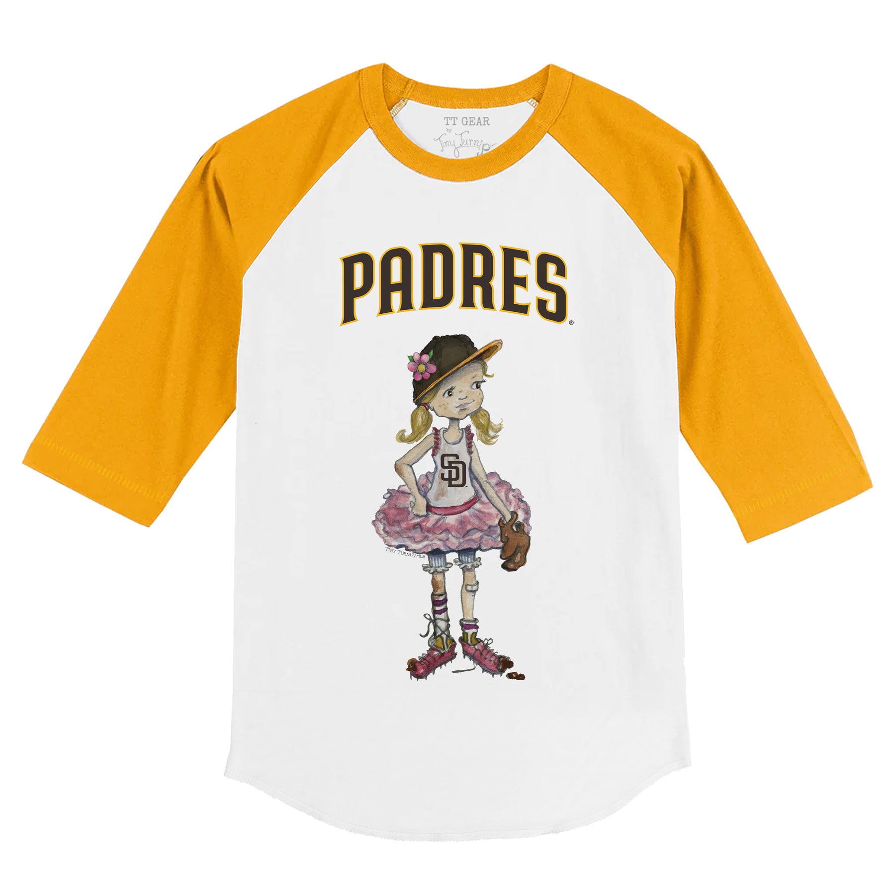San Diego Padres Babes 3/4 Gold Sleeve Raglan