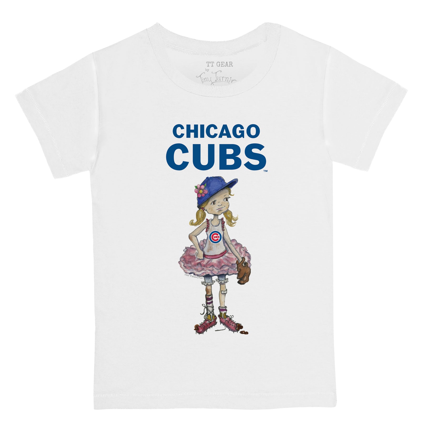 Girls Toddler Tiny Turnip Royal Chicago Cubs Girl Teddy Fringe T-Shirt