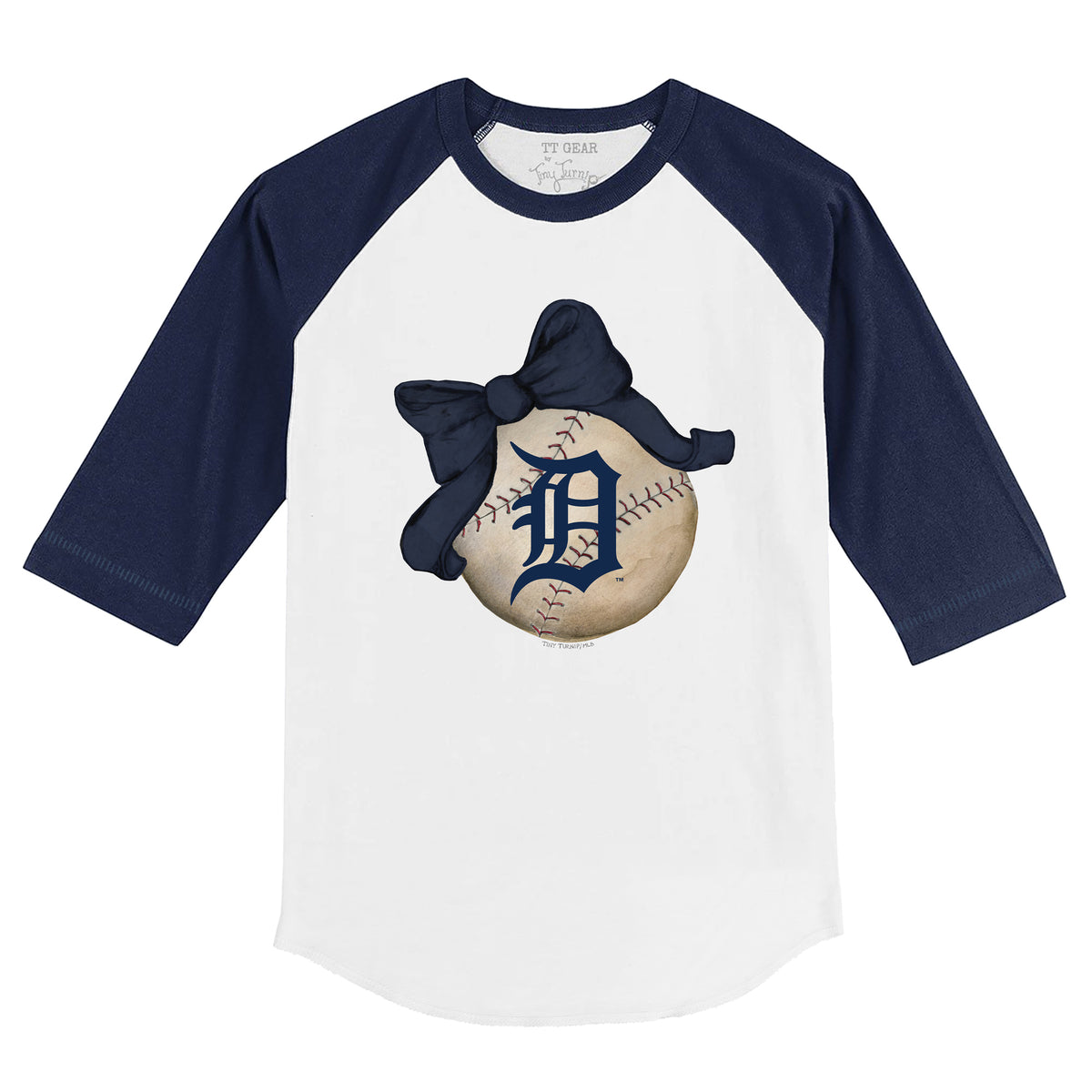 Detroit Tigers Baseball Bow 3/4 Navy Blue Sleeve Raglan