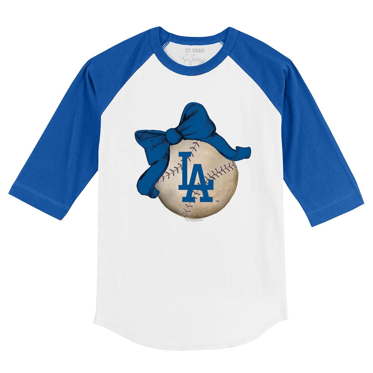 Los Angeles Dodgers Baseball Bow 3/4 Royal Blue Sleeve Raglan