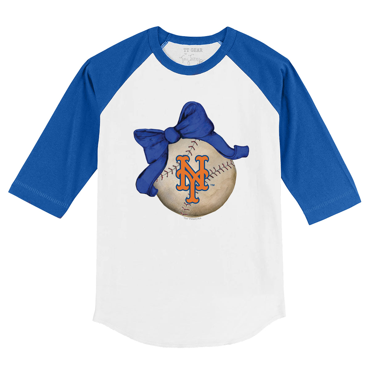 New York Mets Baseball Bow 3/4 Royal Blue Sleeve Raglan