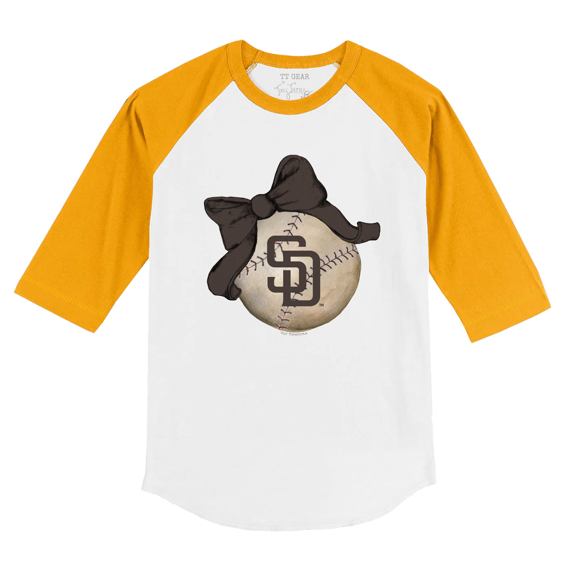 San Diego Padres Baseball Bow 3/4 Gold Sleeve Raglan