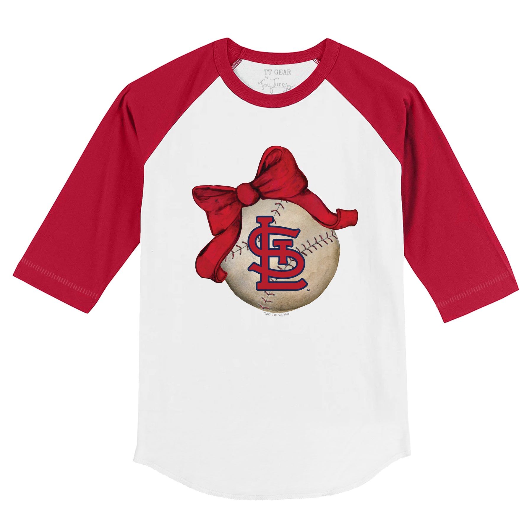 TinyTurnip St. Louis Cardinals Baseball Bow 3/4 Red Sleeve Raglan Youth Large (10-12)