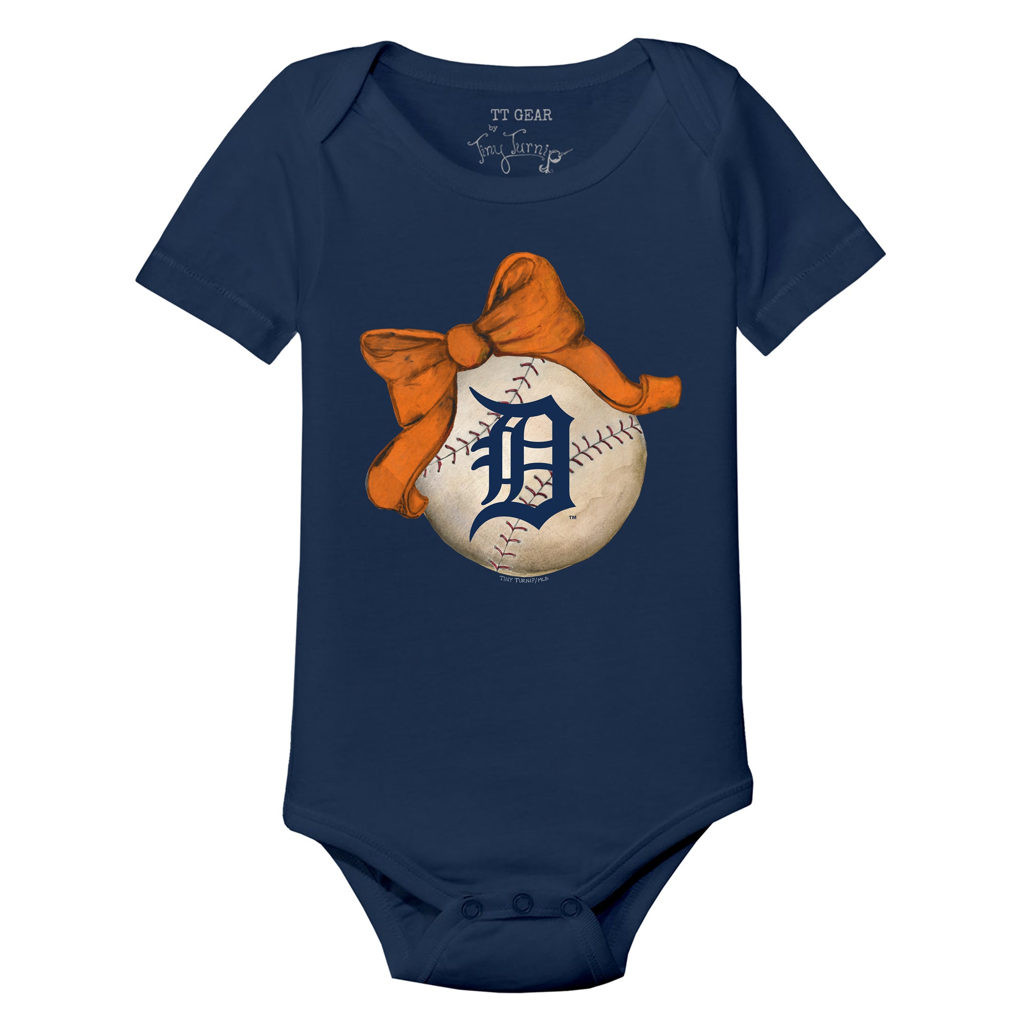 Infant Tiny Turnip White Detroit Tigers Baseball Bow T-Shirt