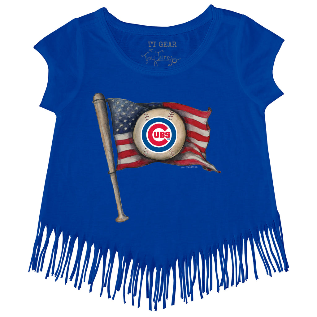 Chicago Cubs Baseball Flag Fringe Tee Youth XL (14) / Royal Blue