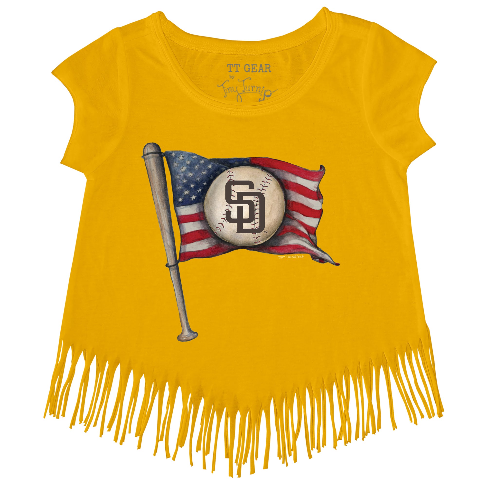 Tiny Turnip San Francisco Giants Girls Toddler Black Baseball Bow Fringe T- Shirt