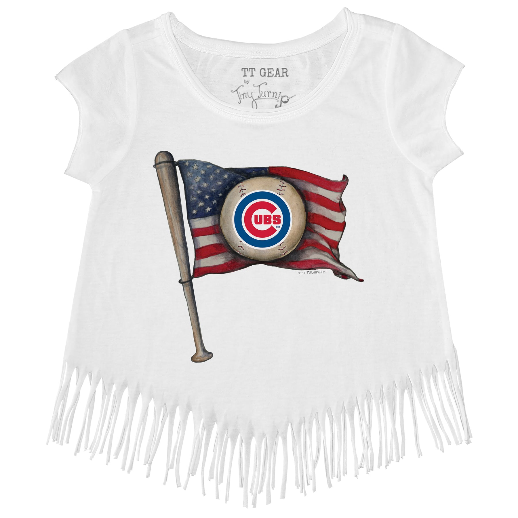 Girls Toddler Tiny Turnip Royal Chicago Cubs 2023 Spring Training Fringe T-Shirt Size:3T