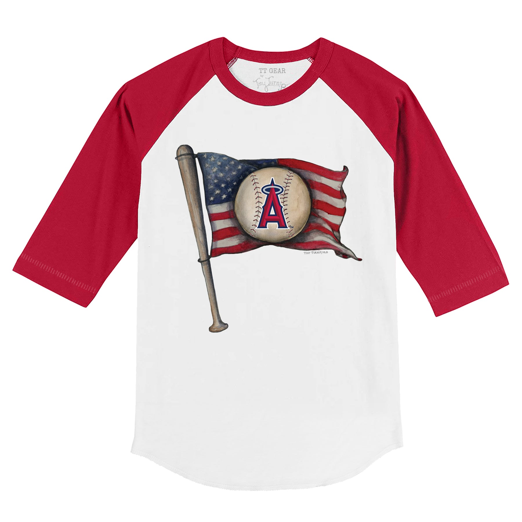 TinyTurnip Los Angeles Angels Baseball Flag 3/4 Red Sleeve Raglan Youth Medium (8-10)