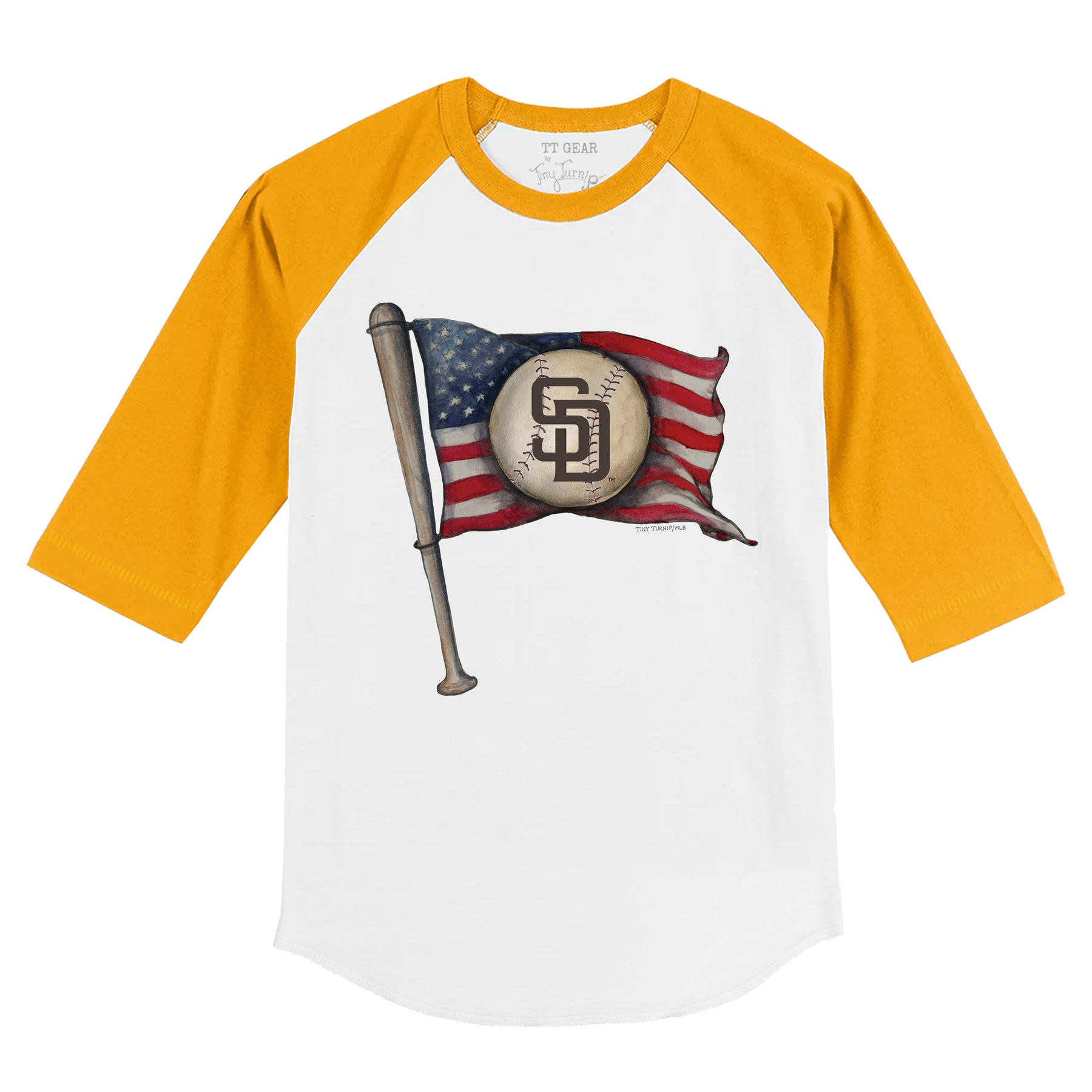 San Diego Padres Baseball Flag 3/4 Gold Sleeve Raglan