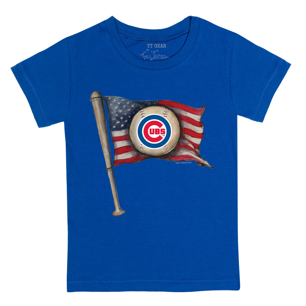 Chicago Cubs Baseball Flag Fringe Tee Youth XL (14) / Royal Blue