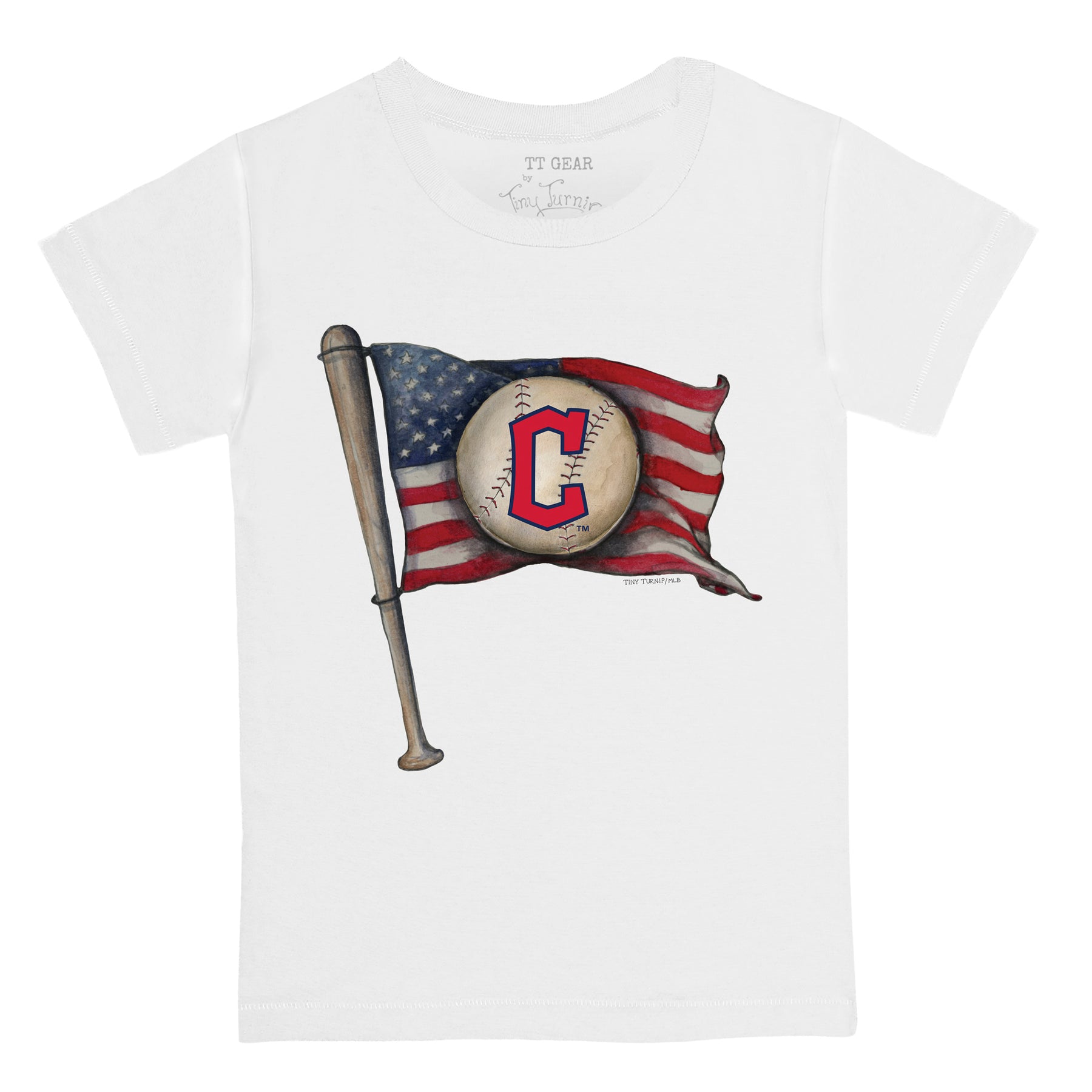 Youth Tiny Turnip White/Black Cleveland Guardians Baseball Flag Raglan 3/4  Sleeve T-Shirt