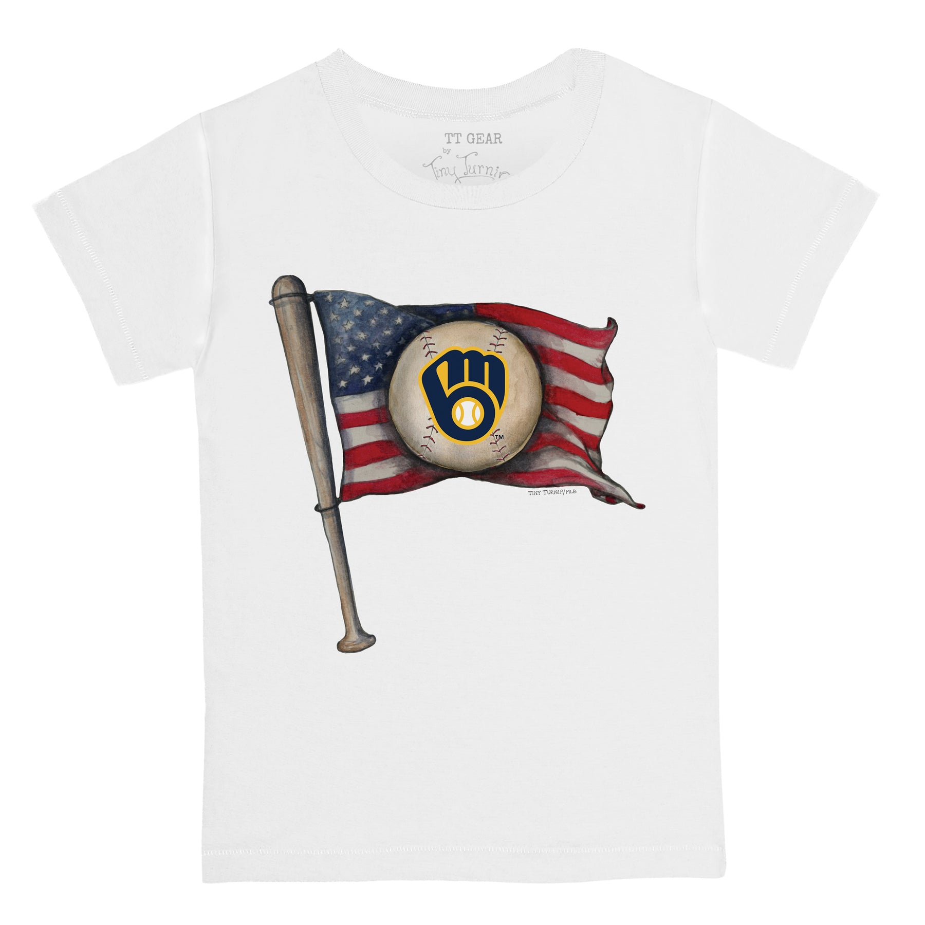 Milwaukee Brewers Baseball Flag Tee Shirt Women's XS / Navy Blue
