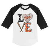 Baltimore Orioles Baseball LOVE 3/4 Black Sleeve Raglan