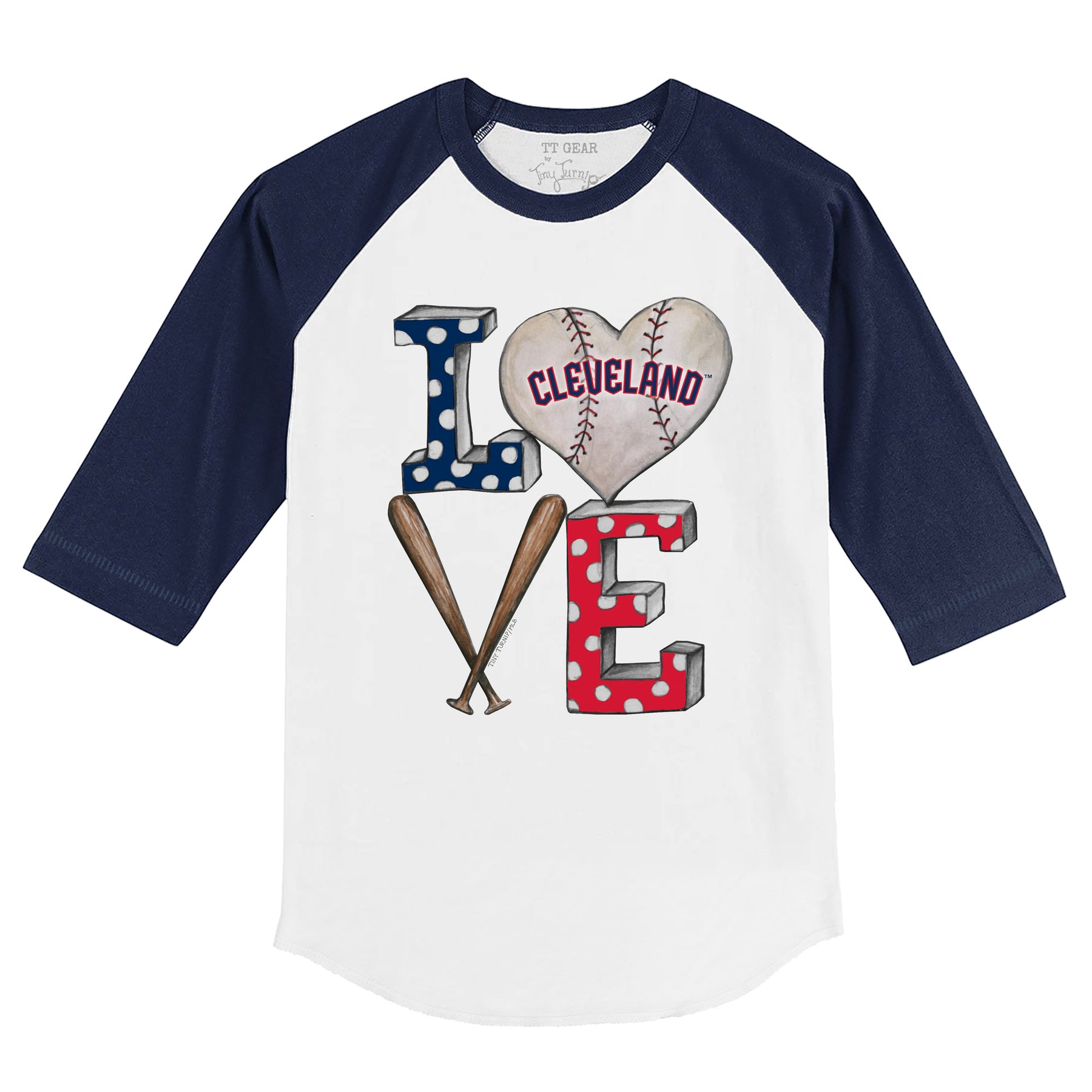 Cleveland Guardians Baseball LOVE 3/4 Navy Blue Sleeve Raglan