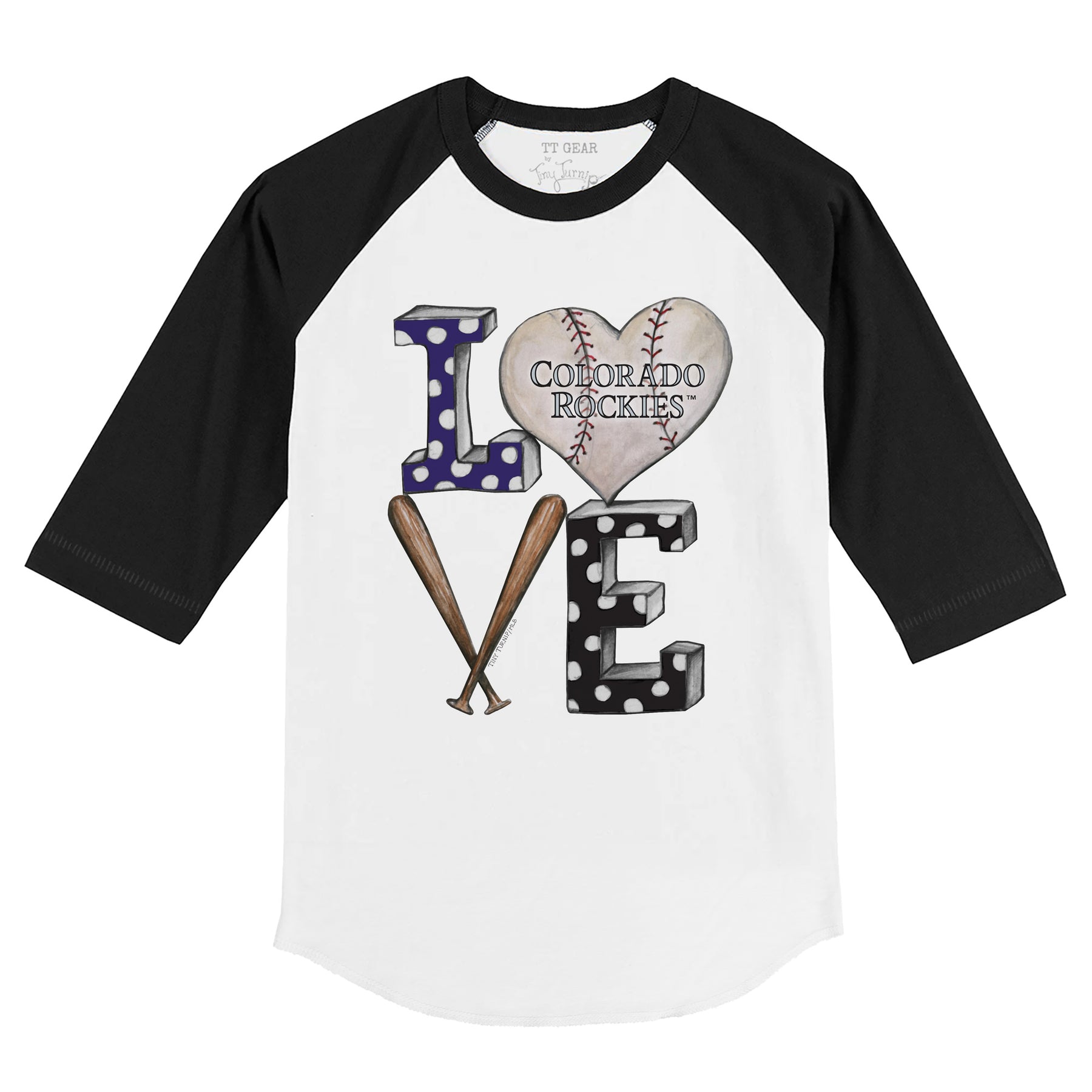 Colorado Rockies Baseball LOVE 3/4 Black Sleeve Raglan