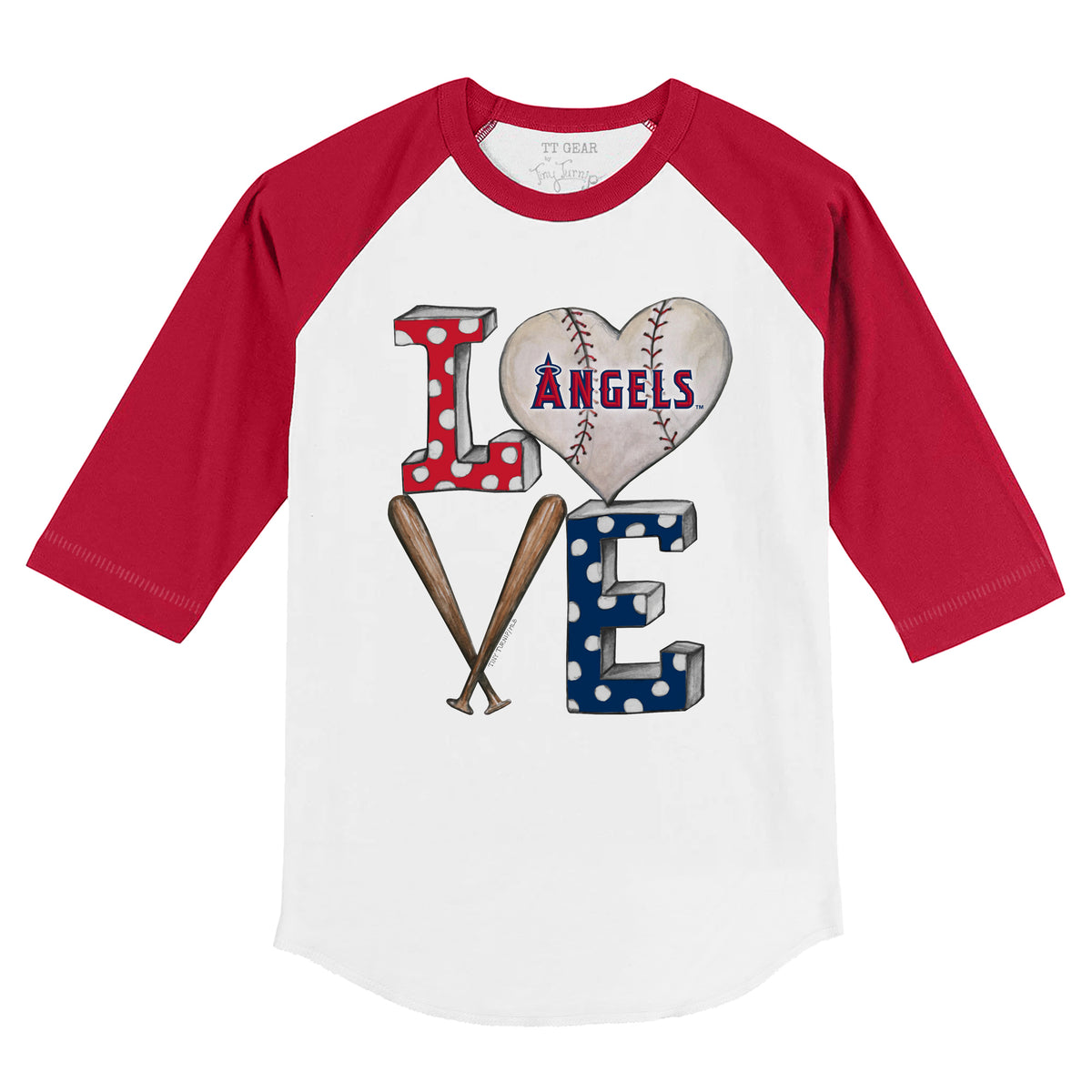 Los Angeles Angels Baseball LOVE 3/4 Red Sleeve Raglan