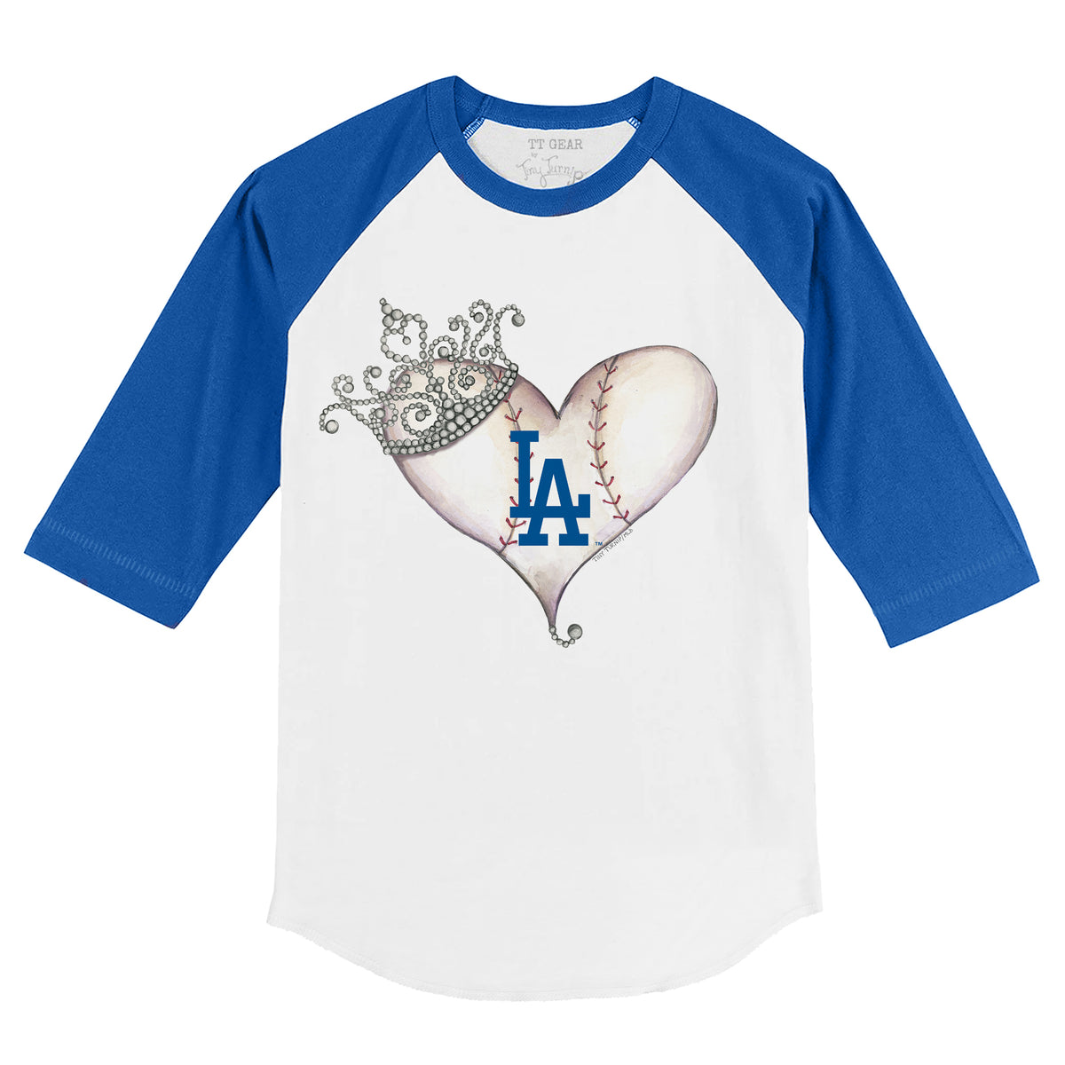 Los Angeles Dodgers Tiara Heart 3/4 Royal Blue Sleeve Raglan