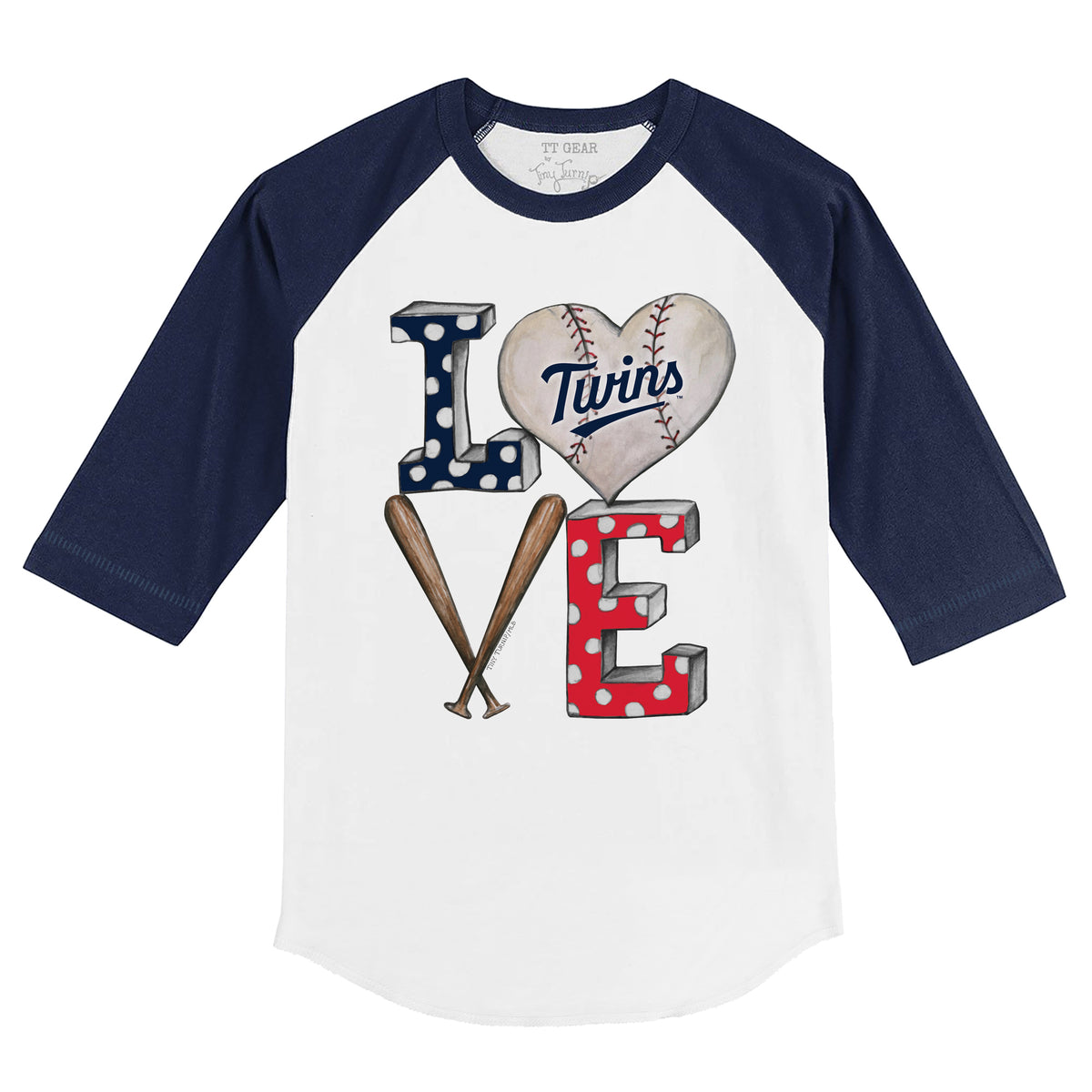 Minnesota Twins Baseball LOVE 3/4 Navy Blue Sleeve Raglan