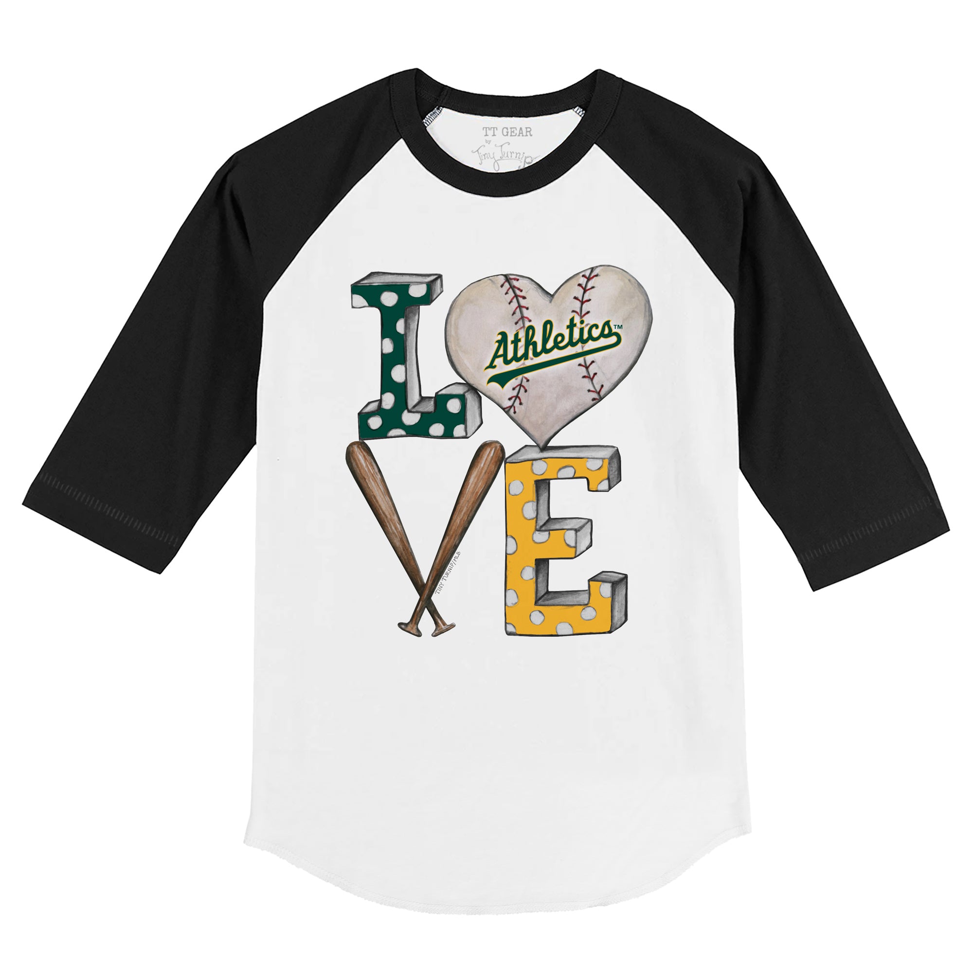 Lids Oakland Athletics Tiny Turnip Youth Baseball Love Raglan 3/4 Sleeve T- Shirt - White/Black