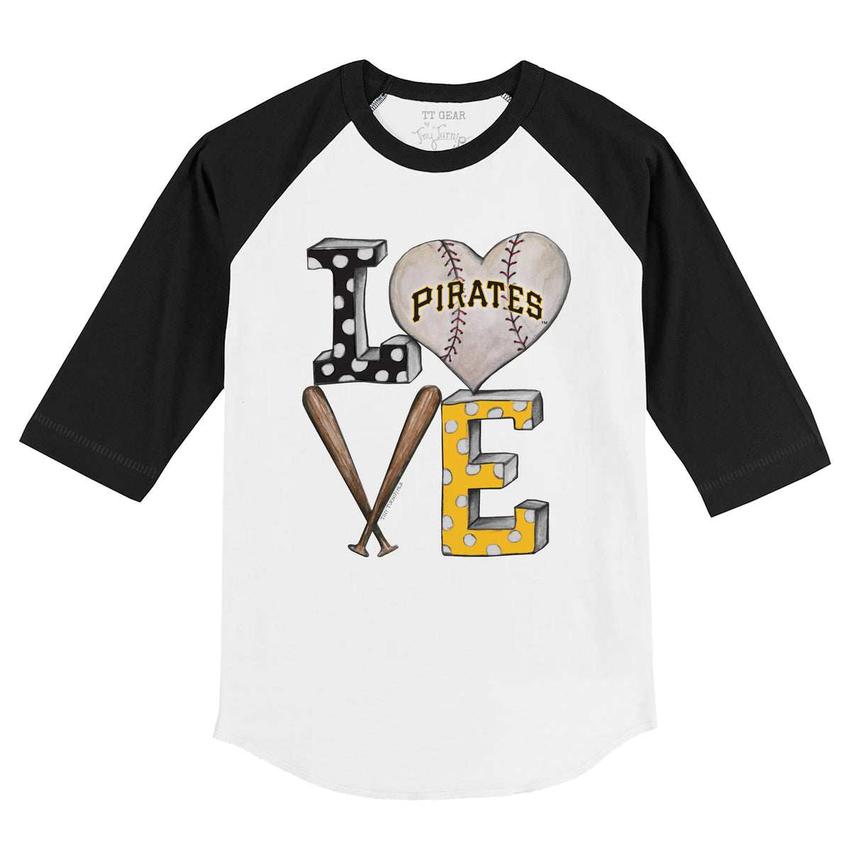 Pittsburgh Pirates Baseball LOVE 3/4 Black Sleeve Raglan