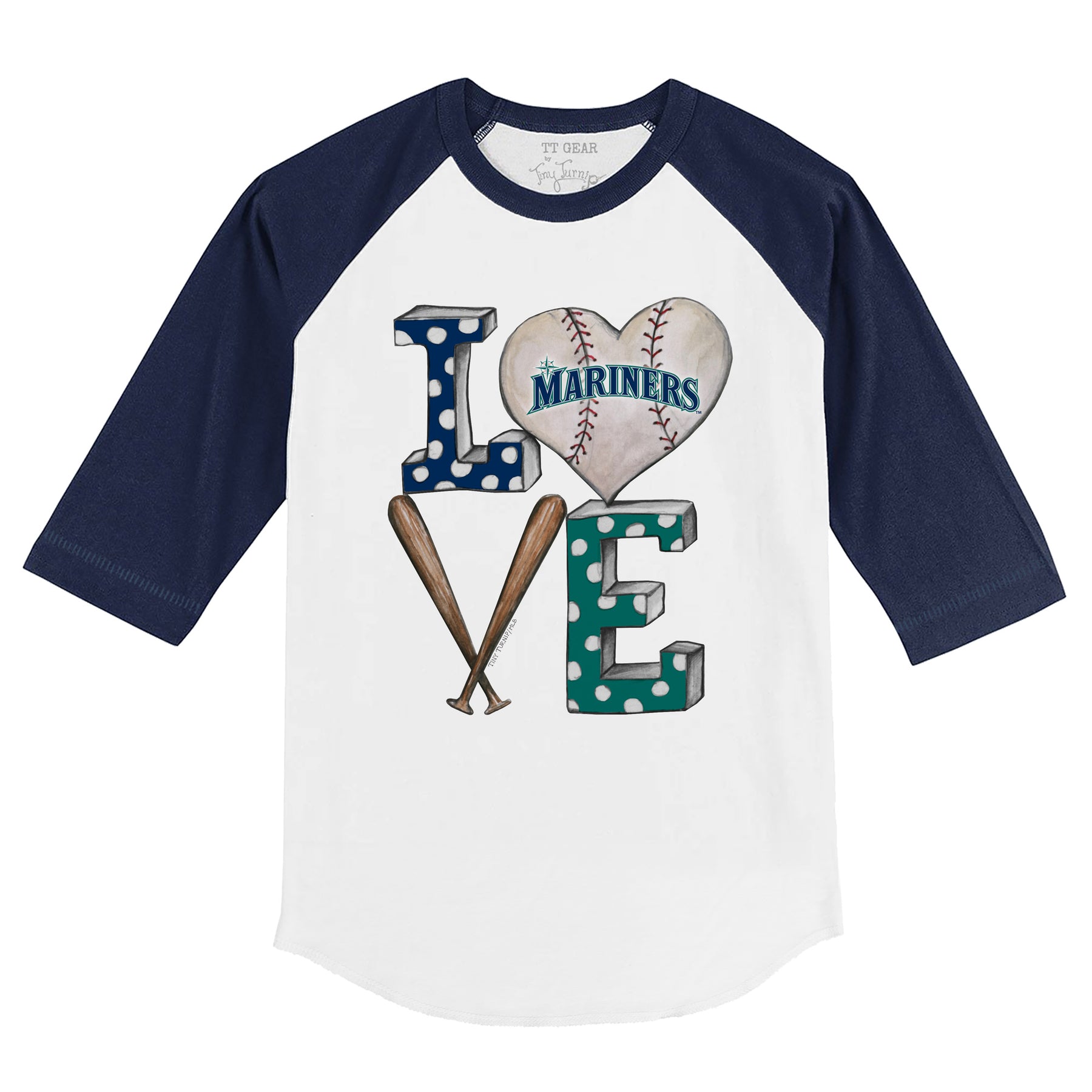 Seattle Mariners Baseball LOVE 3/4 Navy Blue Sleeve Raglan
