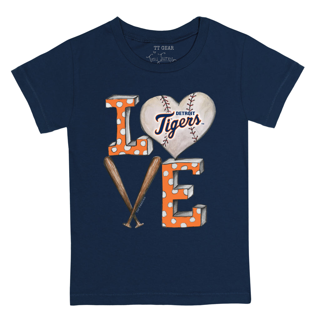 Tiny Turnip Detroit Tigers Baseball Heart Banner Fringe Tee Youth Large (10-12) / Navy Blue