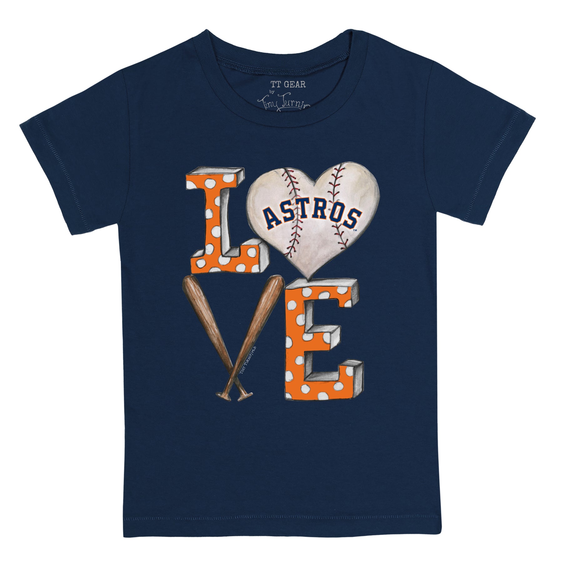 Women's Tiny Turnip Navy Houston Astros Peace Love Baseball Fitted T-Shirt