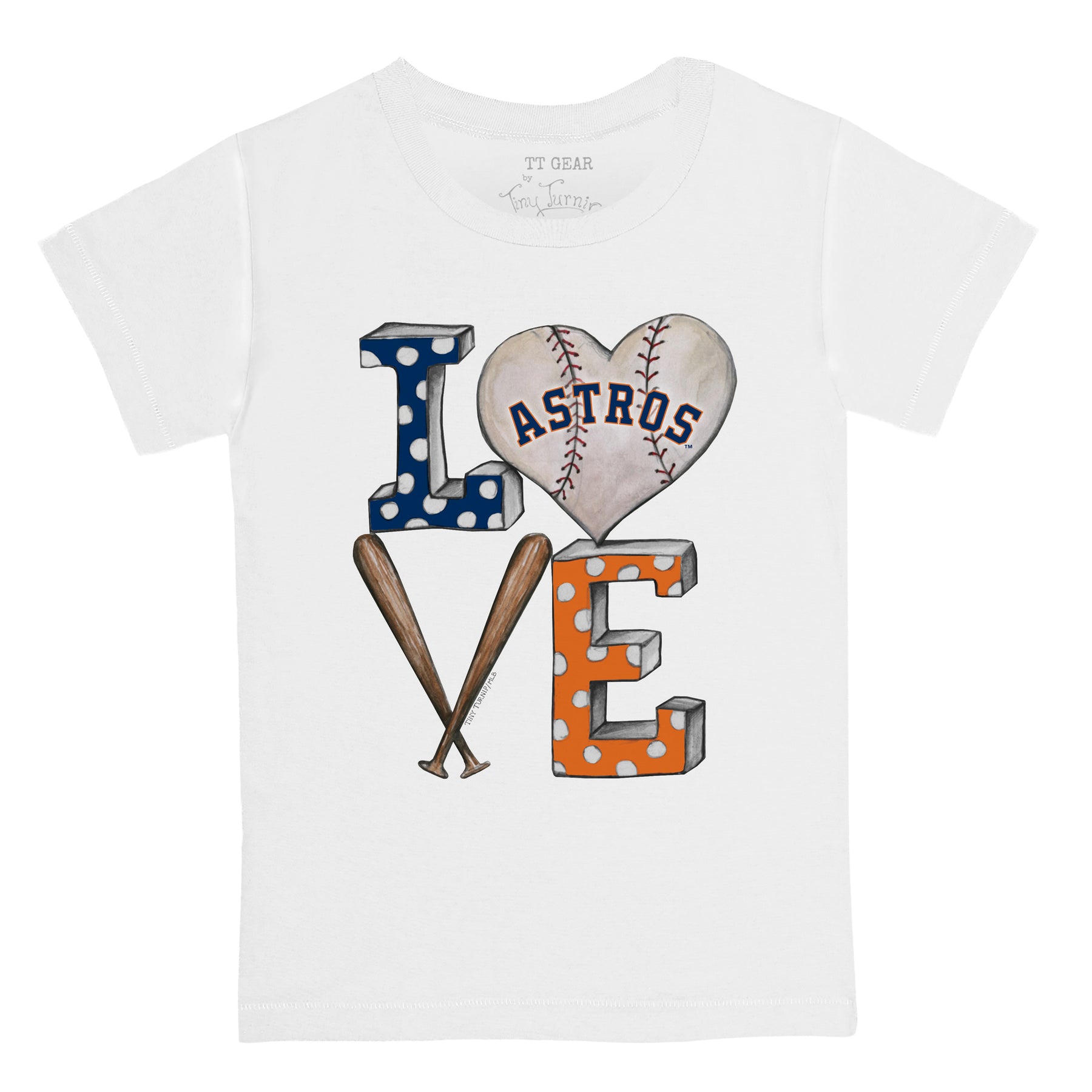 Girls Youth Tiny Turnip White Houston Astros Baseball Tiara Heart Fringe T-Shirt Size: Large