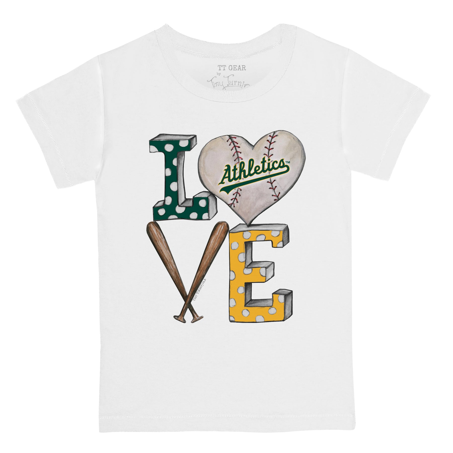 Oakland Athletics Baseball LOVE Tee Shirt Tiny Turnip