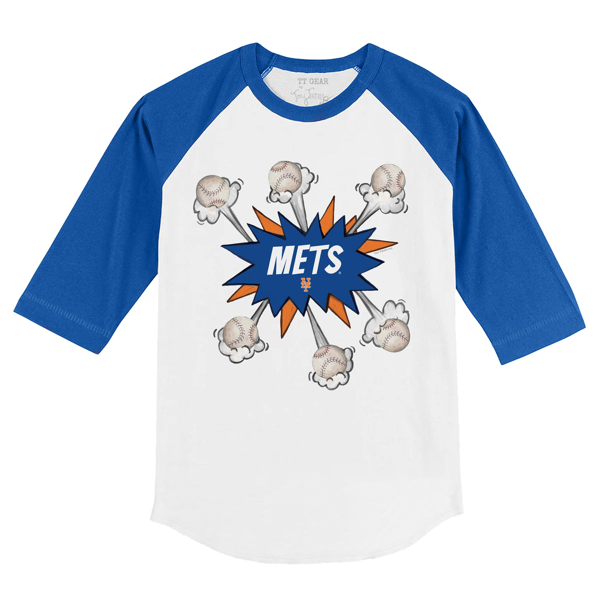 New York Mets Baseball Pow 3/4 Royal Blue Sleeve Raglan