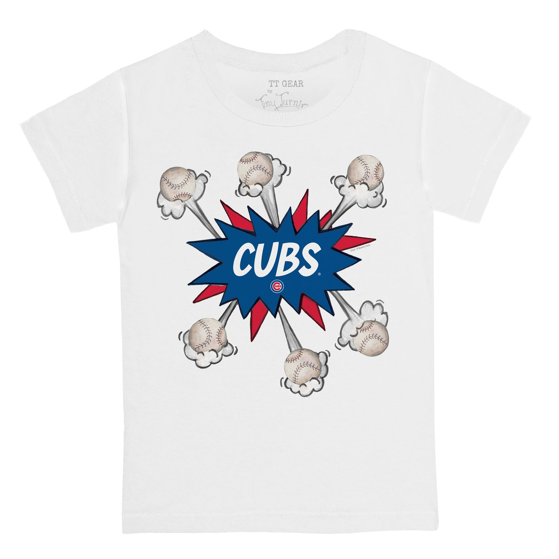 Infant Tiny Turnip White/Royal Chicago Cubs Baseball Pow Raglan 3/4 Sleeve T-Shirt