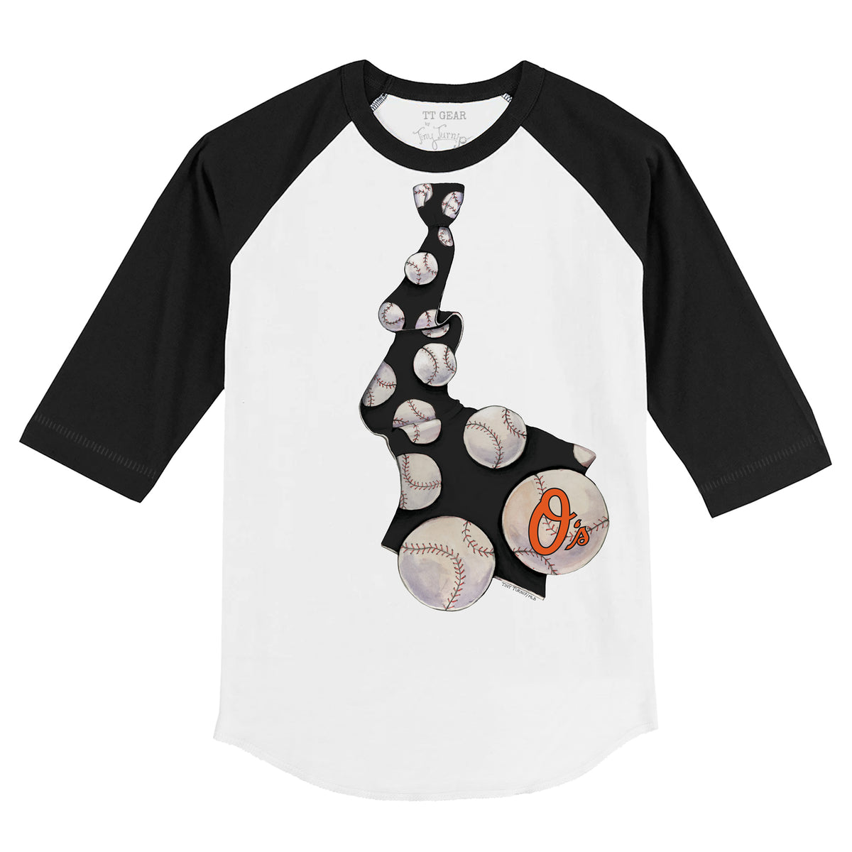 Baltimore Orioles Tie 3/4 Black Sleeve Raglan