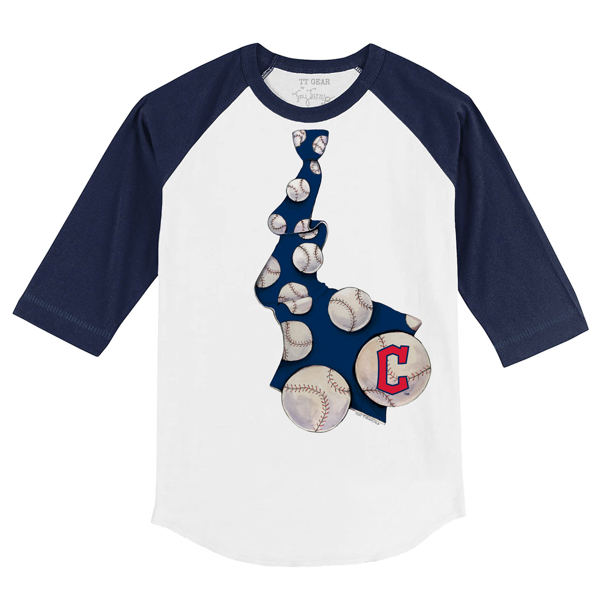 Cleveland Guardians Tie 3/4 Navy Blue Sleeve Raglan
