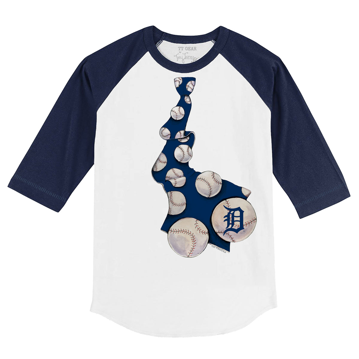 Detroit Tigers Tie 3/4 Navy Blue Sleeve Raglan