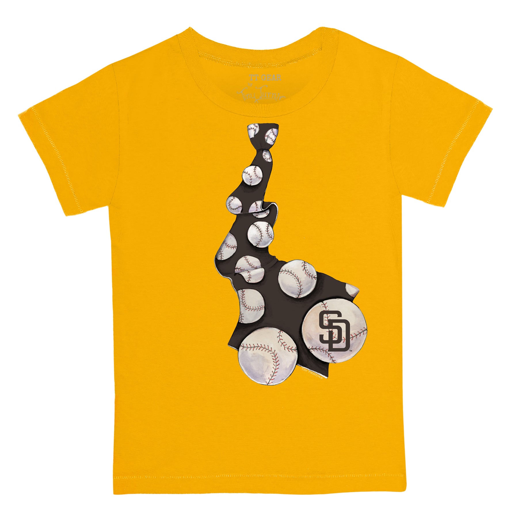 Women's Tiny Turnip Gold San Diego Padres Baseball Tie T-Shirt Size: Large