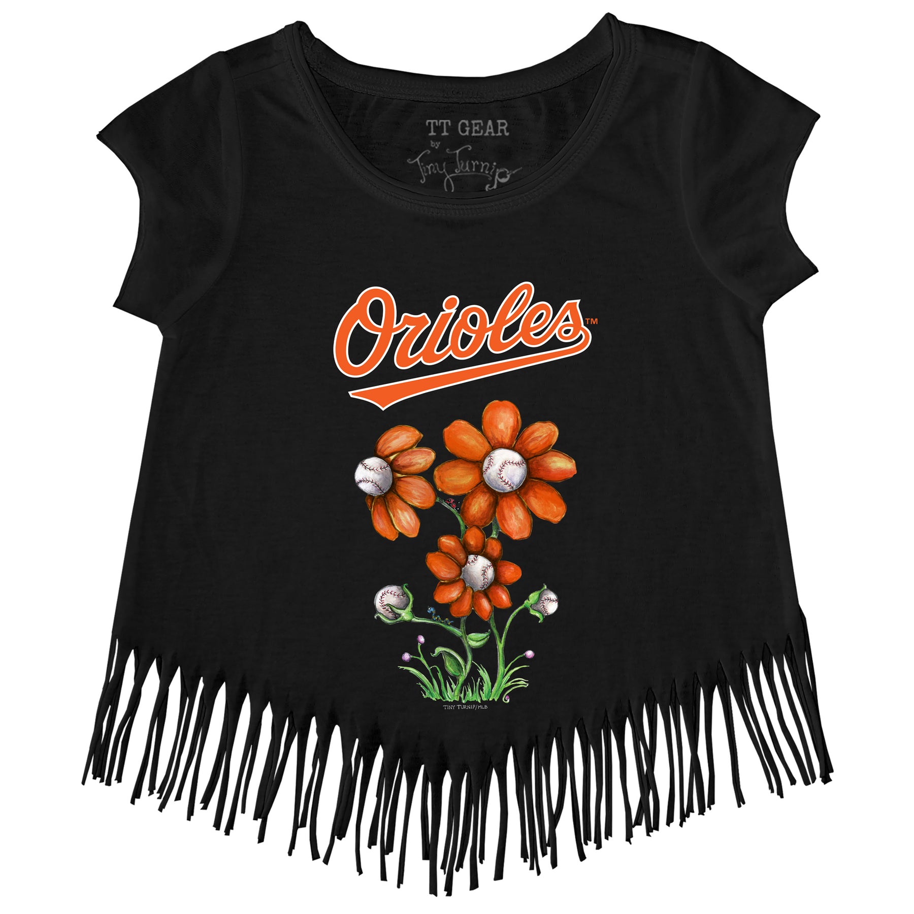 Baltimore Orioles Blooming Baseballs Fringe Tee