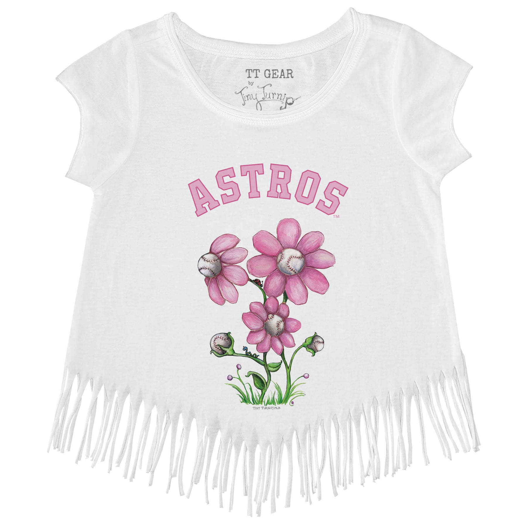 Toddler Tiny Turnip White Houston Astros Baseball Bow T-Shirt Size: 2T
